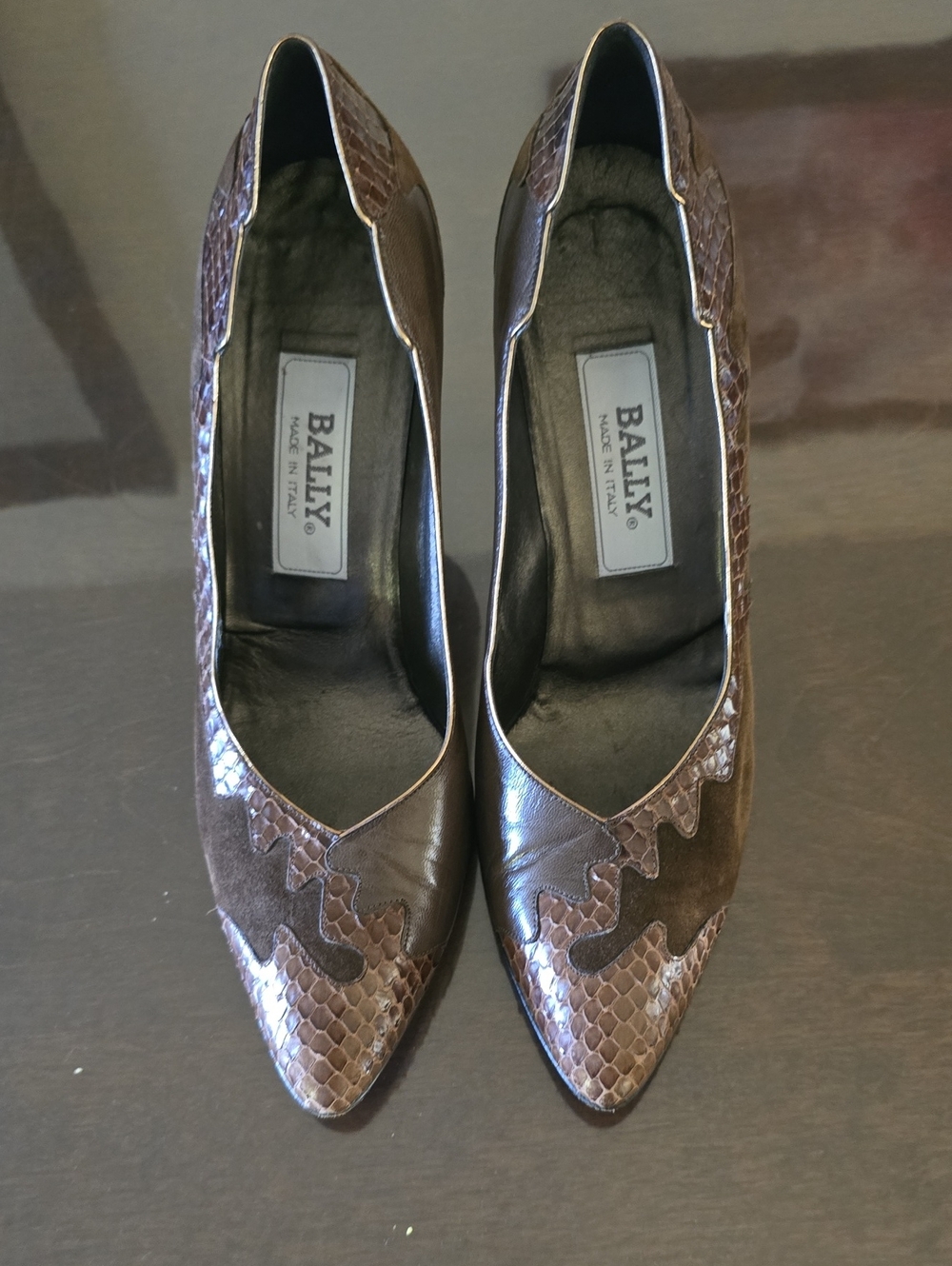 Bally Brown Mixed-Material Pointed-Toe Heels